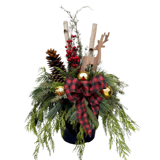 Winter Porch Pot 'Rustic Deer' 14"