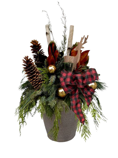 Winter Porch Pot 'Rustic Deer' 16"