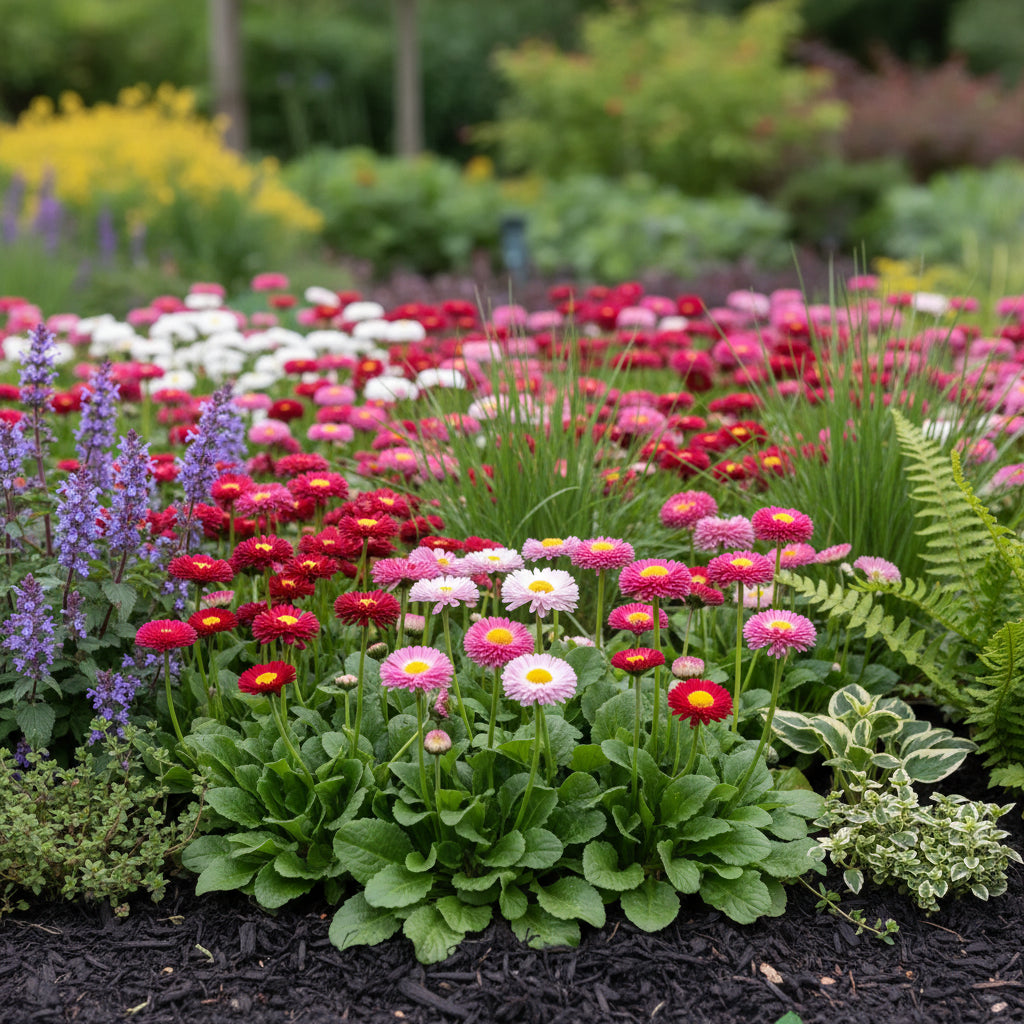 English Daisy Bellis 'Pomponette' mix